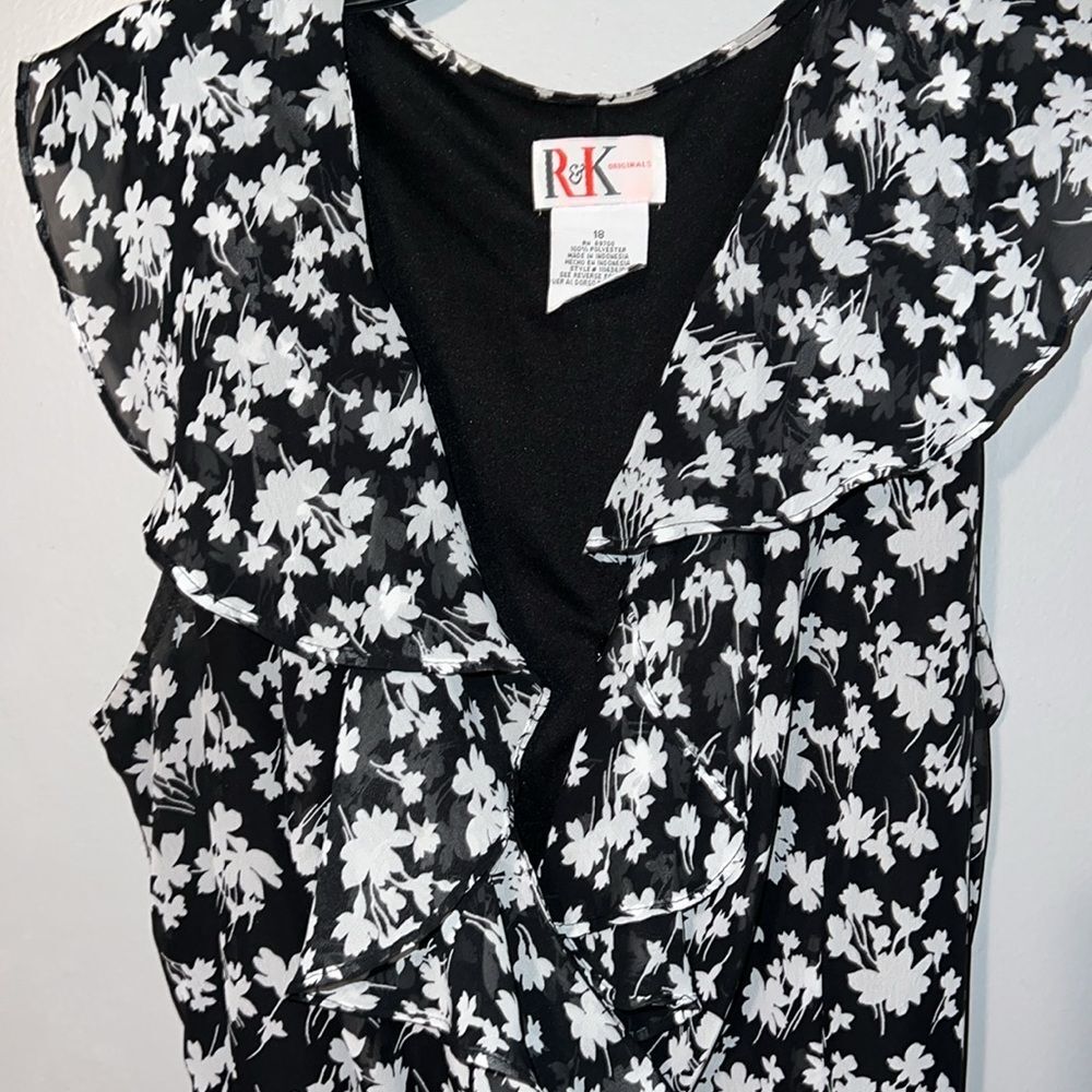R&K Originals Size 18 Black/White Tie at the Waist  Dress V Neck Cap Sleeves - Picture 4 of 10